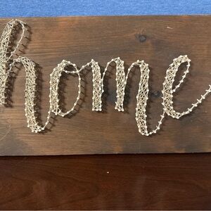 Handmade 'Home' String Art Wall Sign in Natural Wood 18”x 9.5”